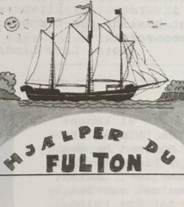 Avisudklip med tegning af Fulton for sejl og teksten: Hjælper du Fulton?